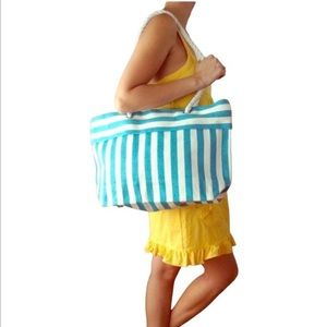 ❤️ Turquoise and White Striped Beach Bag